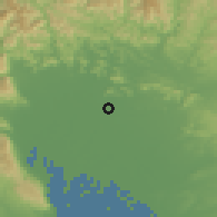 Shaded relief of the 55 km around Ginan, drawn from the GMTED2010 grid