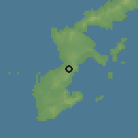Shaded relief of the 57 km around Ginowan, drawn from the GMTED2010 grid