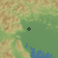 Shaded relief of the 55 km around Gōdo, drawn from the GMTED2010 grid