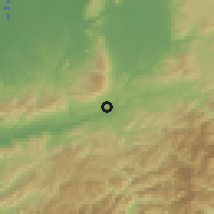 Shaded relief of the 55 km around Gojō, drawn from the GMTED2010 grid