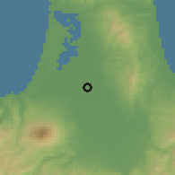 Shaded relief of the 53 km around Goshogawara, drawn from the GMTED2010 grid