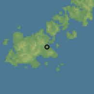 Shaded relief of the 56 km around Goto, drawn from the GMTED2010 grid