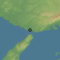 Shaded relief of the 55 km around Akashi, drawn from the GMTED2010 grid