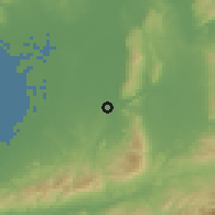 Shaded relief of the 55 km around Habikino, drawn from the GMTED2010 grid