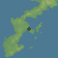 Shaded relief of the 57 km around Haebaru, drawn from the GMTED2010 grid