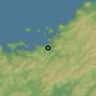 Shaded relief of the 55 km around Hagi, drawn from the GMTED2010 grid