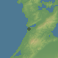 Shaded relief of the 54 km around Hakui, drawn from the GMTED2010 grid