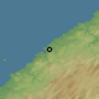 Shaded relief of the 55 km around Hamada, drawn from the GMTED2010 grid