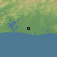 Shaded relief of the 55 km around Hamamatsu, drawn from the GMTED2010 grid