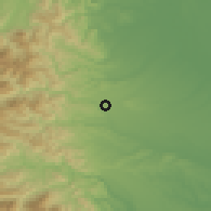 Shaded relief of the 55 km around Hamura, drawn from the GMTED2010 grid