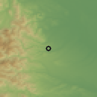 Shaded relief of the 55 km around Hannō, drawn from the GMTED2010 grid