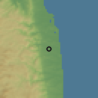 Shaded relief of the 54 km around Haramachi, drawn from the GMTED2010 grid