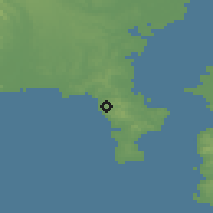 Shaded relief of the 55 km around Hayama, drawn from the GMTED2010 grid