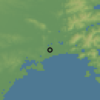 Shaded relief of the 54 km around Higashimatsushima, drawn from the GMTED2010 grid