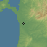 Shaded relief of the 53 km around Akita, drawn from the GMTED2010 grid
