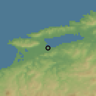 Shaded relief of the 55 km around Hikawa, drawn from the GMTED2010 grid