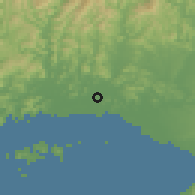 Shaded relief of the 55 km around Himeji, drawn from the GMTED2010 grid