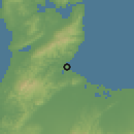 Shaded relief of the 54 km around Himi, drawn from the GMTED2010 grid