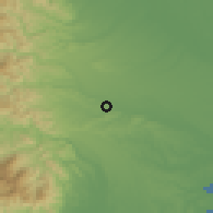 Shaded relief of the 55 km around Hino, drawn from the GMTED2010 grid