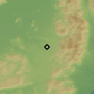 Shaded relief of the 55 km around Hino, drawn from the GMTED2010 grid