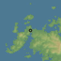 Shaded relief of the 55 km around Hirado, drawn from the GMTED2010 grid