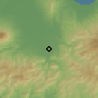 Shaded relief of the 53 km around Hiraka, drawn from the GMTED2010 grid