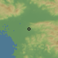 Shaded relief of the 55 km around Hirokawa, drawn from the GMTED2010 grid