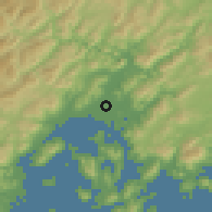 Shaded relief of the 55 km around Hiroshima, drawn from the GMTED2010 grid
