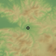 Shaded relief of the 55 km around Hita, drawn from the GMTED2010 grid