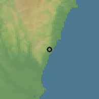 Shaded relief of the 54 km around Hitachi, drawn from the GMTED2010 grid