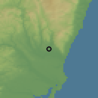 Shaded relief of the 54 km around Hitachiota, drawn from the GMTED2010 grid
