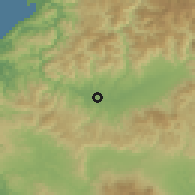 Shaded relief of the 56 km around Hitoyoshi, drawn from the GMTED2010 grid