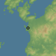 Shaded relief of the 56 km around Akune, drawn from the GMTED2010 grid