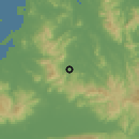 Shaded relief of the 55 km around Honami, drawn from the GMTED2010 grid