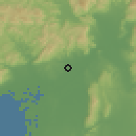 Shaded relief of the 55 km around Ibaraki, drawn from the GMTED2010 grid