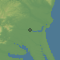 Shaded relief of the 55 km around Ibaraki, drawn from the GMTED2010 grid