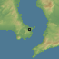 Shaded relief of the 56 km around Ibusuki, drawn from the GMTED2010 grid