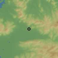 Shaded relief of the 55 km around Amagi, drawn from the GMTED2010 grid