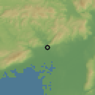 Shaded relief of the 55 km around Ikeda, drawn from the GMTED2010 grid