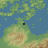 Shaded relief of the 55 km around Imabari, drawn from the GMTED2010 grid