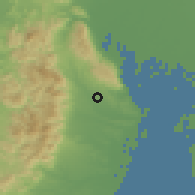 Shaded relief of the 55 km around Inabe, drawn from the GMTED2010 grid