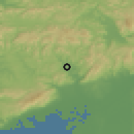Shaded relief of the 55 km around Inagawa, drawn from the GMTED2010 grid