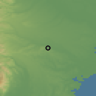 Shaded relief of the 55 km around Inagi, drawn from the GMTED2010 grid