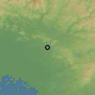 Shaded relief of the 55 km around Inuyama, drawn from the GMTED2010 grid