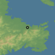 Shaded relief of the 55 km around Ise, drawn from the GMTED2010 grid