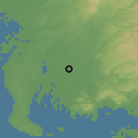 Shaded relief of the 55 km around Anjō, drawn from the GMTED2010 grid