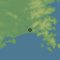 Shaded relief of the 54 km around Ishinomaki, drawn from the GMTED2010 grid