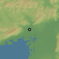 Shaded relief of the 55 km around Itami, drawn from the GMTED2010 grid