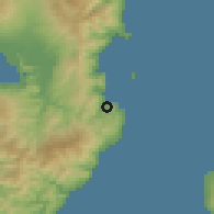Shaded relief of the 55 km around Itō, drawn from the GMTED2010 grid