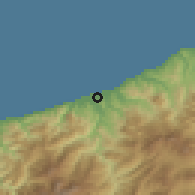 Shaded relief of the 54 km around Itoigawa, drawn from the GMTED2010 grid